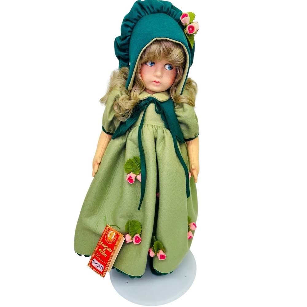 Lenci Doll Stefania Green W/Pink Roses On Her Dress Hat W/Roses #951436 1980s
